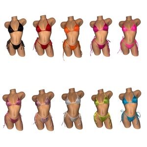 Holographic exotic Dancewear Bikini Set - sexy side tie thong - diamond accents